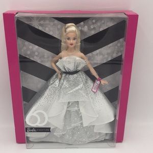 Barbie Signature 60th Anniversary Collector's Doll Blonde White Silver G…
